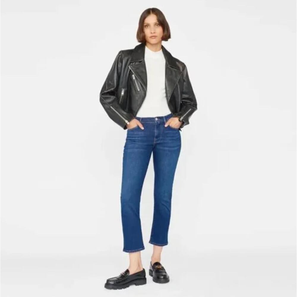 FRAME Le High Straight Crop Jeans Stover Wash Blue Denim Size 25